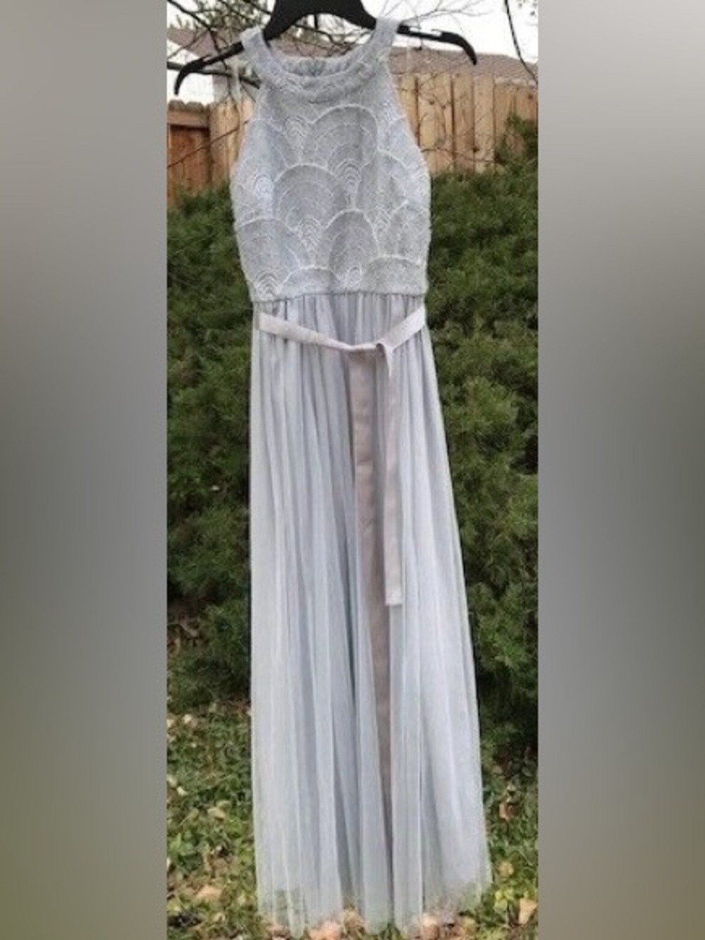 Candalite Silver Gray Evening Dress Sequins Embroidery Tulle never worn size PM